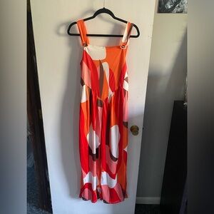 Bold Abstract Maxi Dress in Red and Orange